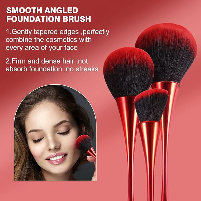 Makeup Brushes Set Makeup Foundation Brush Advanced Foundation Blush Contour Foundation Concealer Eye Shadow Brush Makeup Set (Red)