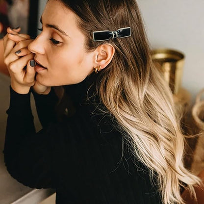 4 Pcs French Flat Bow Hair Clips for Women, Y2K Cute Bowknot Hair Barrettes Small Black Snap Hair Clip Styling Hair Accessories for Thick and Thin Hair
