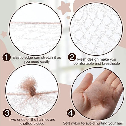 FANDAMEI Hair Net for Kids, Invisible Hair Nets 20PCS 30cm with 40PCS U Shaped Hair Pins, Hair Nets for Buns, Bun Hair Nets for Ballet Girls Hair Accessories Set for Women, Girls-Tan Brown