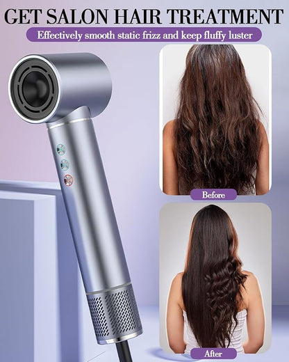 5 in 1 Hot air Blow Dryer Brush Hair Dryer Curling Wand Volumizing Brush Straightening Brush Blow Dryer Brush - Rapid Drying, Volume Boost, Ionic Smoothing, 110k RPM Motor（Steel Blue）