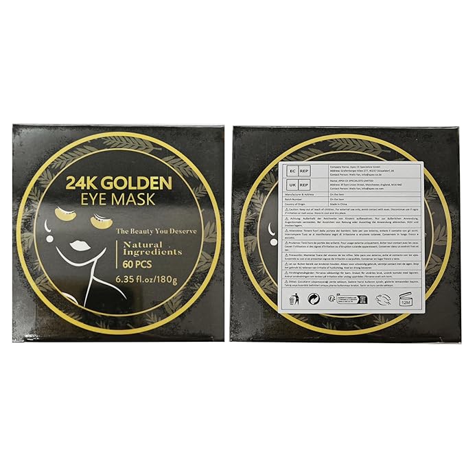24k Gold Under Eye Patches, Eye Mask for Puffy Eyes Dark Circles Bags and Wrinkles, Moisturizing Fine Lines Under Eye Patches for Women (30 Pairs)