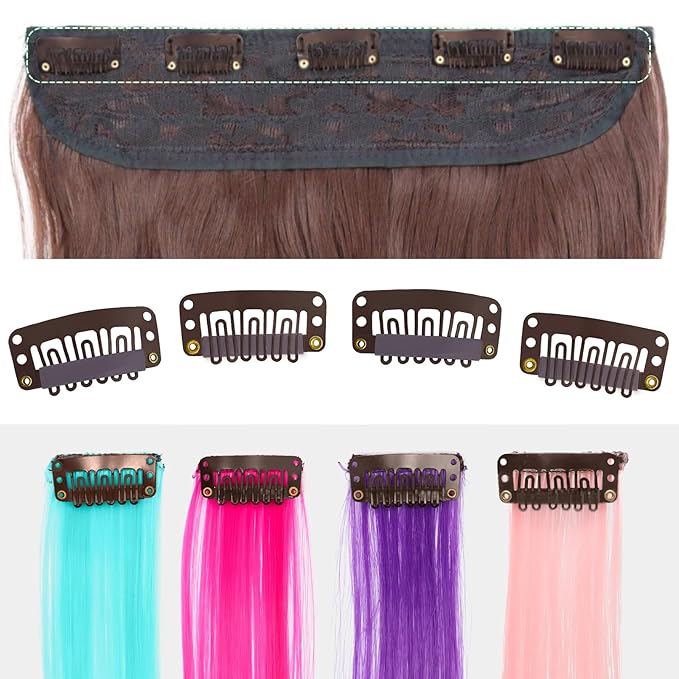 25Pcs Hairpieces Snap Clips U Shape Wig Clips for Hair Extensions Making Wig Accessories Set Tools (Brown)