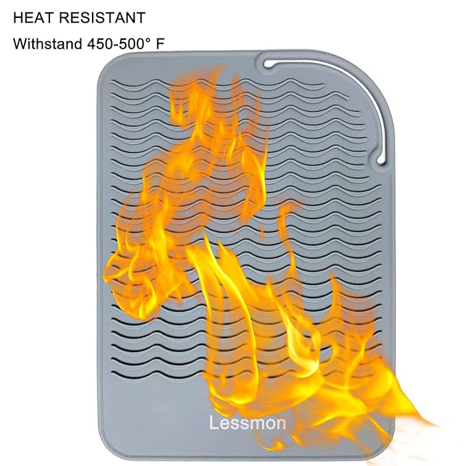 Heat Resistant Mat for Curling Irons, Hair Straightener, Flat Irons and Hair Styling Tools 9" x 6.5", Grey