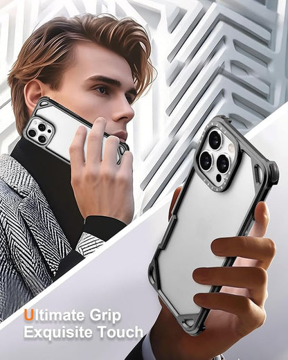 OATSBASF for iPhone 16 Pro 6.3" Bumper Case Metal, Aluminum Frame Slim Fit No Back Design, Compatible with MagSafe, 4 Corner Shockproof Protection, Minimalist Frameless Phone Case, Black