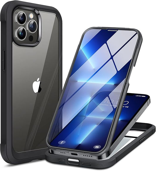 Miracase Glass Case for iPhone 13 Pro Max 6.7 inch, 2023 Upgrade Full-Body Clear Bumper Case with Built-in 9H Tempered Glass Screen Protector for iPhone 13 Pro Max, Black