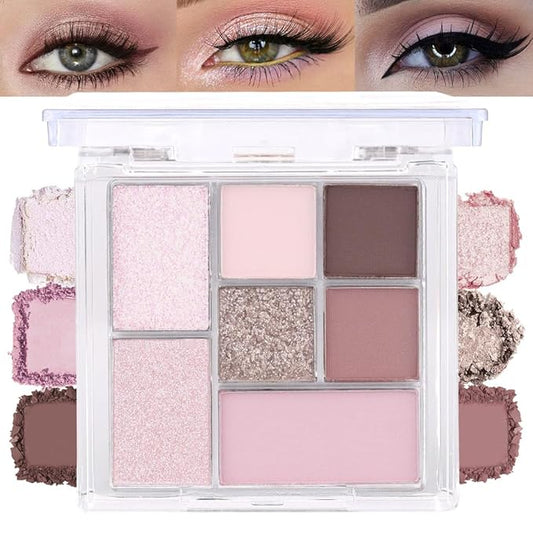 Seven Color Matte Shimmer Eyeshadow Makeup Palette, Nude Pink & Brown 7 Color Series Silky Powder Eyeshadow, Daily Dating Makeup Eye shadow Box, Easy to Carry, Vegan & Cruelty-Free, 0.25 Oz, 19#