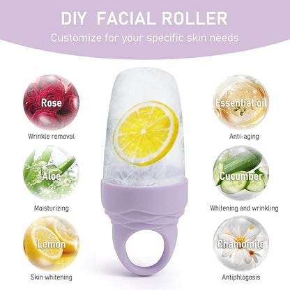3 Pcs Facial Ice Roller Silicone Mold Reusable for Face Women and Eye Neck Cold Skin Care Tools Freezer De Puff Eye Bags Reduce Migraine Pain Purple