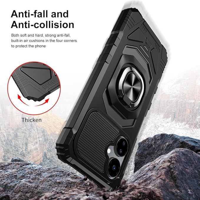 for Boost Mobile Celero 5G 2024 Case with 1 Pack Screen Protector,Dual Layer Hybrid Heavy Duty Defender Protection,Sleek Rugged Reinforced Cushion Corner Kickstand Shockproof Bumper Cover Black