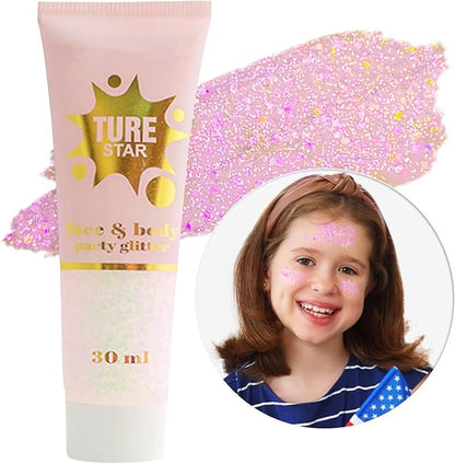 Go Ho Chameleon Baby Pink Body Glitter Gel,Color Changing Light Pink Face Glitter,Holographic Fine Chunky Sequins Glitters,Reflective Sparkly Festival Rave Accessories