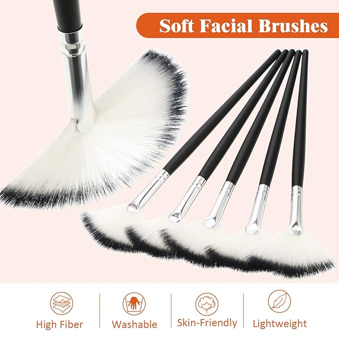 9 Pieces Facial Fan Mask Brushes, Soft Facial Applicator Brushes Tools for Peel Glycolic Makeup for Mud Cream(Black and Silver)