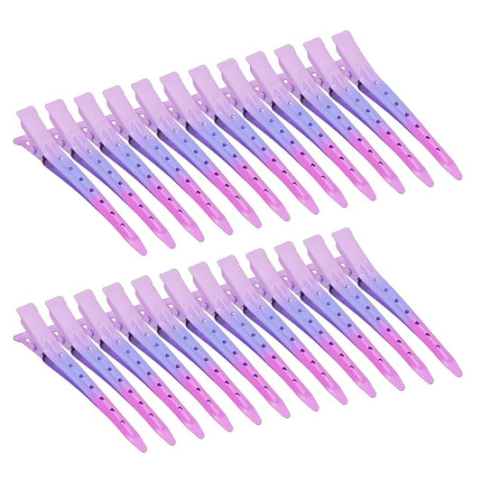 24 Packs Duck Bill Clips, Bantoye 2.75 Inches Rustproof Metal Alligator Curl Clips with Holes for Hair Styling, Hair Coloring, Gradient Pink