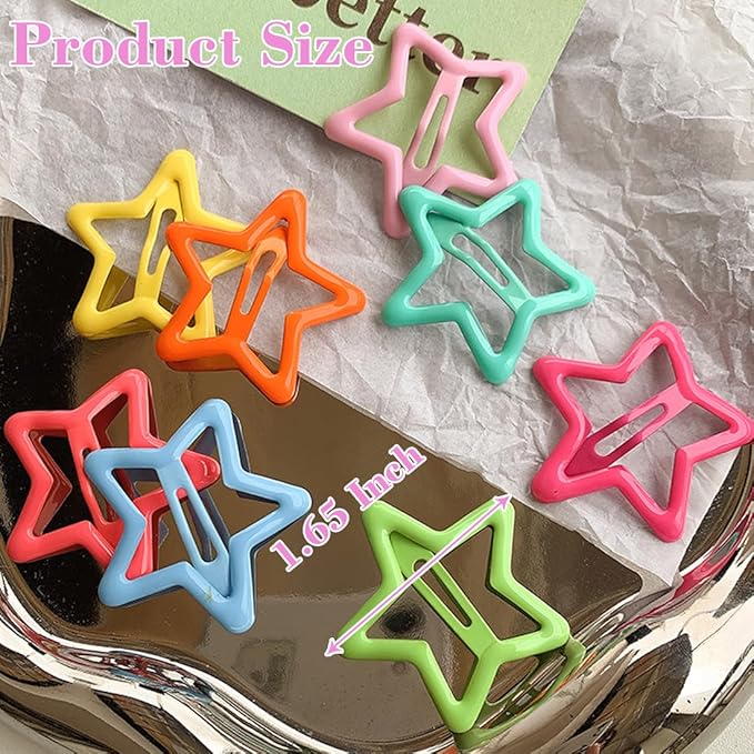 13 PCS 1.65" Metal Hair Accessories - Snap Barrettes with Non-Slip Star Clips for Girls in Multiple Colors