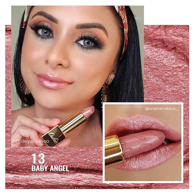 Oulac Metallic Light Pink & Sheer Lipstick Set - 2PCS Vegan Lightweight Hydrating Formula with High Impact Lip Color for Full Coverage Lip Makeup, Christmas Gifts for Women, 13+27