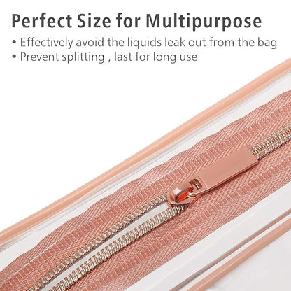 PACKISM Clear Makeup Bag - TSA Approved Toiletry Bag for Travel Size Toiletries, Travel Clear Toiletry Bag Quart Size Bag, Carry on Airport Airline Compliant Bag, Rose Pink(for age 12 or above)