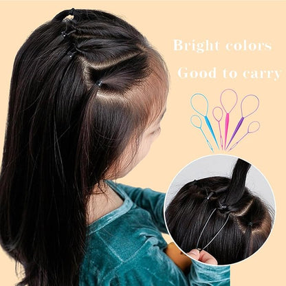 6pcs Pony Hair Tail Tools, Hair Loop Styling Tool French Braiding Hair Tool, Hair Braid Accessories Ponytail Maker for Women Girls, Ponytail Hair Pull Through Tool (2pink+2blue+2purple)