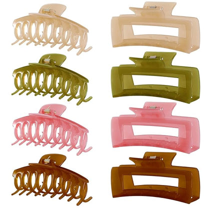 LuSeren 8 Pack Jelly Hair Clips for Women, 4.3 Inch Large Hair Claw Clips, Strong Hold, Non-Slip, Perfect Size for Thin, Thick or Curly Hair, Jelly Color, Includes Gift Box