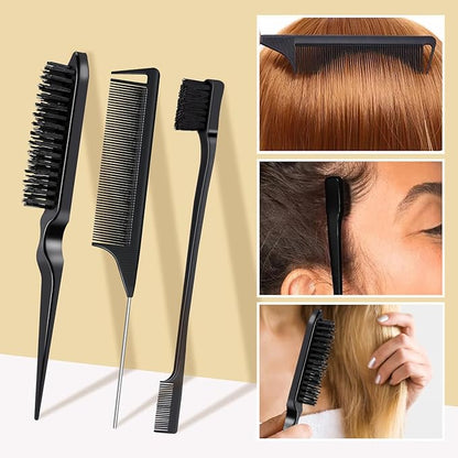 5 Packs Set Hair Wax Stick，Hair Finishing Stick and Edge Brush Rat Tail Comb Bristle Hair Brush，Slick Stick for Hair Non-greasy Styling Hair Pomade Stick，Hair Bun Hair Accessories for Women Grils