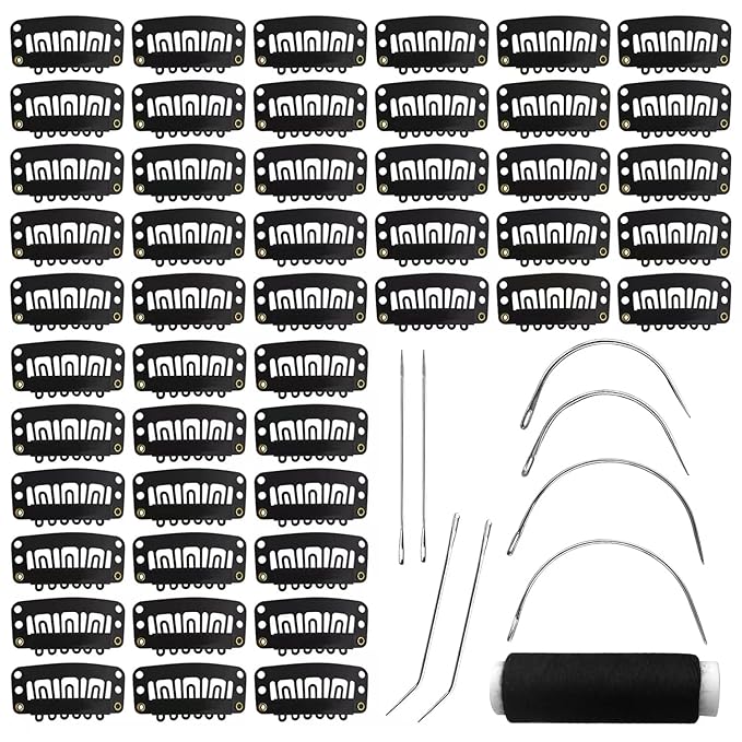 50Pcs 32mm Hairpieces Snap Clips U Shape Wig Clips for Hair Extensions Making Wig Accessories Set Tools (Black)