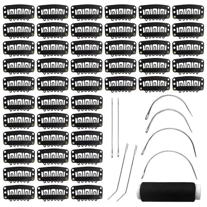50Pcs 32mm Hairpieces Snap Clips U Shape Wig Clips for Hair Extensions Making Wig Accessories Set Tools (Black)