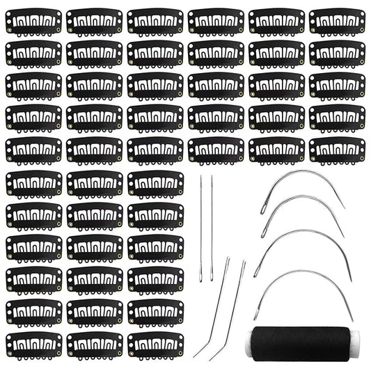 50Pcs 32mm Hairpieces Snap Clips U Shape Wig Clips for Hair Extensions Making Wig Accessories Set Tools (Black)