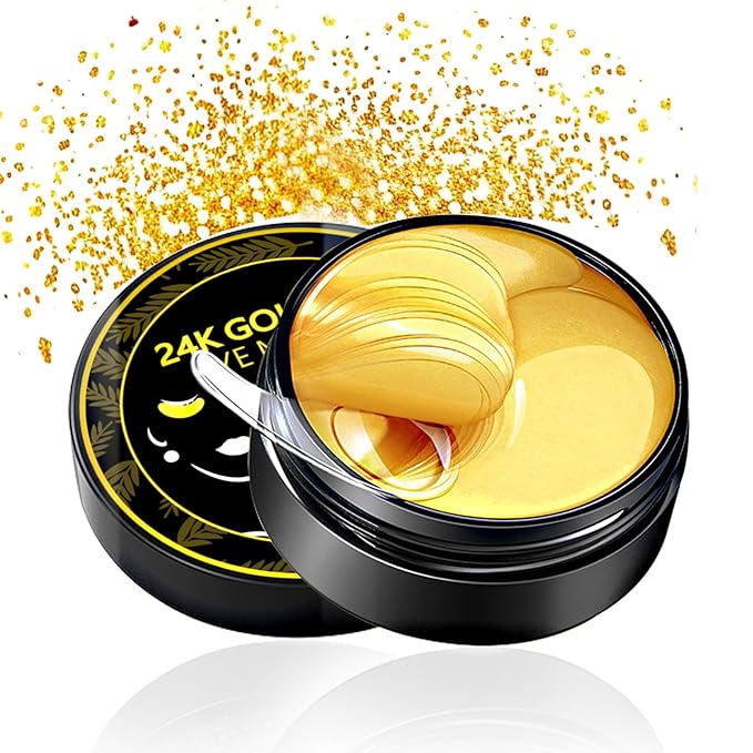 24k Gold Under Eye Patches, Eye Mask for Puffy Eyes Dark Circles Bags and Wrinkles, Moisturizing Fine Lines Under Eye Patches for Women (30 Pairs)