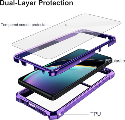 Ailiber for Motorola G Stylus 5G 2024 Phone Case, with Screen Protector, Dual Layer Shockproof Bumper, Clear Transparent, Slim Scratch-Resistant Cover for Motorola Moto G Stylus 2024-Purple