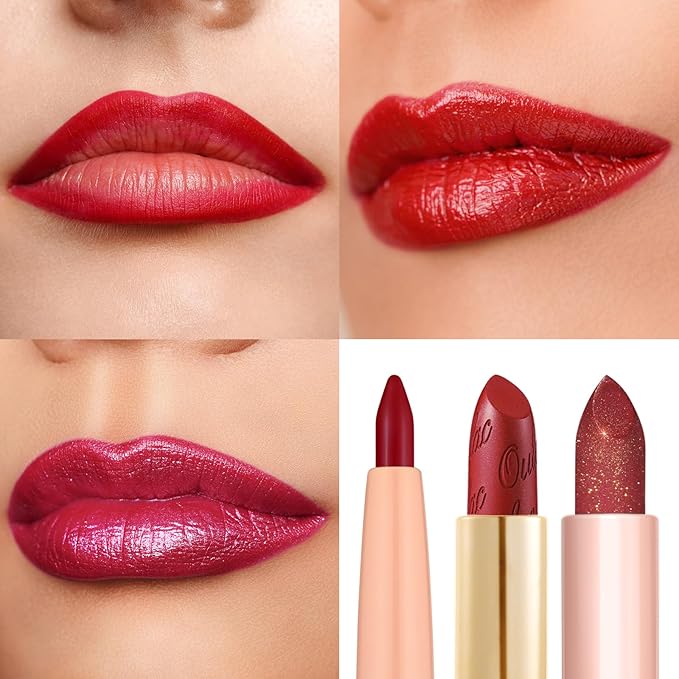 Oulac Red Lipstick & Lipliner Set High Impact Lipcolor with Moisturizing Formula, Vegan Beauty, Full-Coverage Lip Color, Gift Lipstick for Women, 07+12+D03