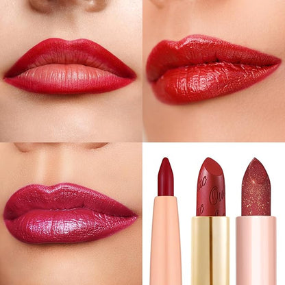 Oulac Red Lipstick & Lipliner Set High Impact Lipcolor with Moisturizing Formula, Vegan Beauty, Full-Coverage Lip Color, Gift Lipstick for Women, 07+12+D03