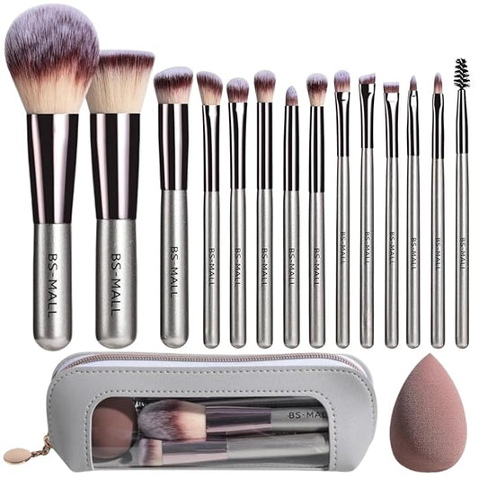 BS-MALL Makeup Brush Set 14 Pcs Premium Synthetic Foundation Powder Concealers Eye shadows Blush Makeup Brushes with Makeup Case and Makeup Sponge (A-Champagne)