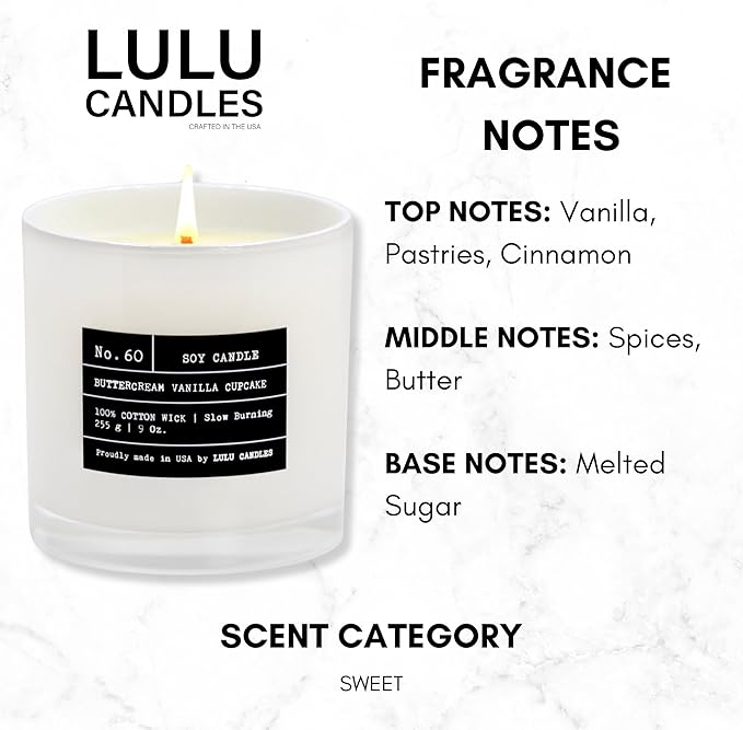 Lulu Candles | Buttercream Vanilla Cupcake | Luxury Scented Soy Jar Candle | Hand Poured in The USA | Highly Scented & Long Lasting (9 Oz.)