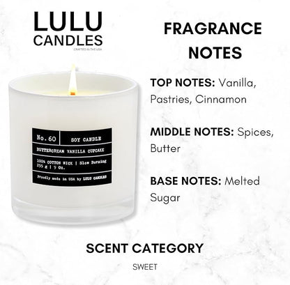 Lulu Candles | Buttercream Vanilla Cupcake | Luxury Scented Soy Jar Candle | Hand Poured in The USA | Highly Scented & Long Lasting (9 Oz.)