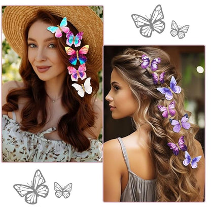 20Pcs Rainbow Glitter Butterfly Hair Clips - Fairy Accessories for Women & Teens