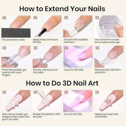 MIZHSE 100g Solid Builder Gel for Nails, Large Capacity Clear Hard Gel 3D Sculpting for Nail Art U V LED Builder Kit with 3D Silicone Pen, for Salon Home DIY