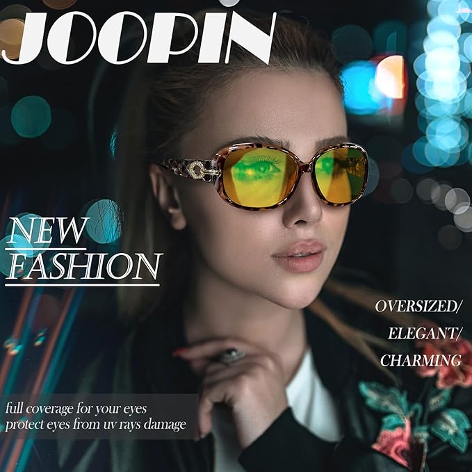 Joopin Big Womens Sunglasses Polarized Trendy Sun Glasses Large Rectangle UV Protection Rhinestone Sunnies