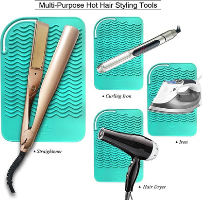 11" X 7.5" Large Size Heat Resistant Silicone Travel Mat, Anti-Heat Pad for Hair Straighteners, Hair Rollers, Curling Irons, Flat Irons and Other Hair Styling Tools - Mint Green (Turquoise)