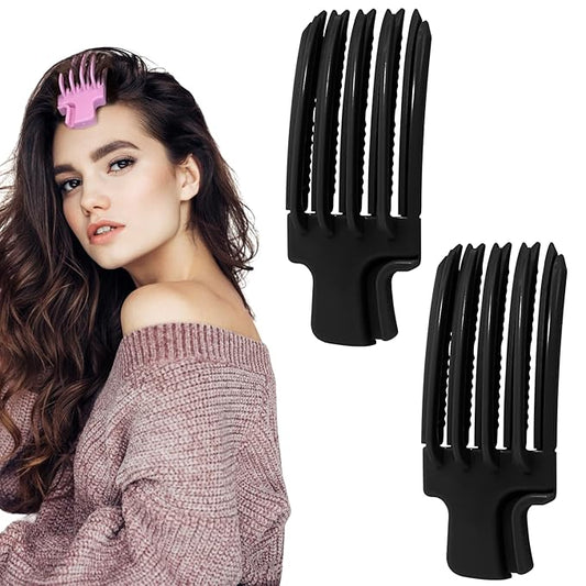 2Pack Hair Volume Clips with Handle ，Volume Hair Clips for Fluffy Bangs, Easy High Crown Volumizing Hair Clips for Women，Root Clips for Curly Hair Volume Tool. (News Black, normal)