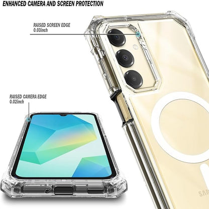 Designed for Samsung Galaxy A16 5G/4G Phone Case, Magnetic Compatible with MagSafe, [Raised Corners Drop Protection] Shockproof Protective Bumper Cover (Black/Clear)