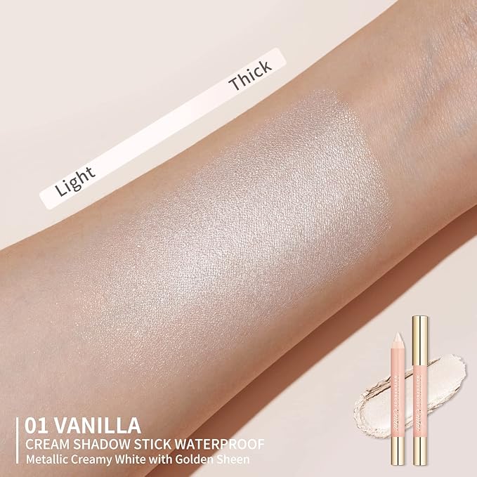 Oulac Glitter Eye Shadow Pencil - Waterproof Eye Shadow Stick Smooth and Long Lasting, Shimmering Glitter Finish, Blendable Eyes Makeup, Vegan Beauty 3.8g, (01) Vanilla