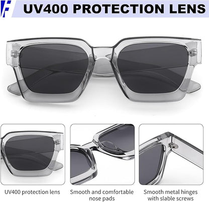 FEISEDY Retro 90s Square Sunglasses for Women Men Trendy Chunky Rectangle Sunglasses UV400 Protection B2385