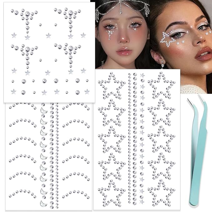 NOOEPC Face Gems Hair Gems, Self-Adhesive Face Jewels Eye Jewels Rhinestones DIY Face Gems Stick on, Hair Body Rhinestones Gems Crystals Pearls for Face Eyes Makeup Body, Crafts