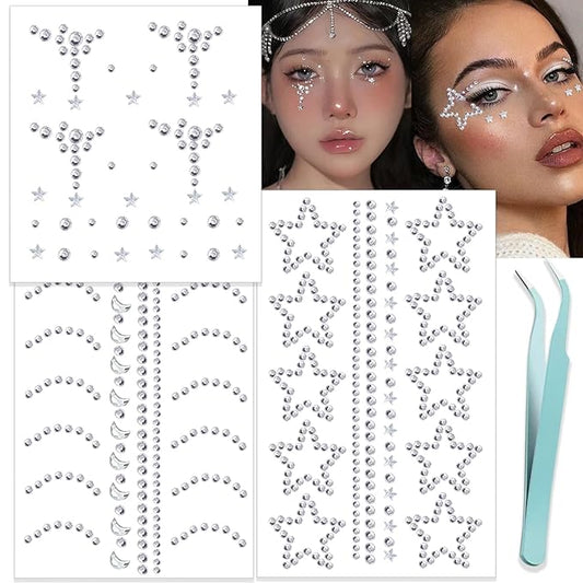 NOOEPC Face Gems Hair Gems, Self-Adhesive Face Jewels Eye Jewels Rhinestones DIY Face Gems Stick on, Hair Body Rhinestones Gems Crystals Pearls for Face Eyes Makeup Body, Crafts