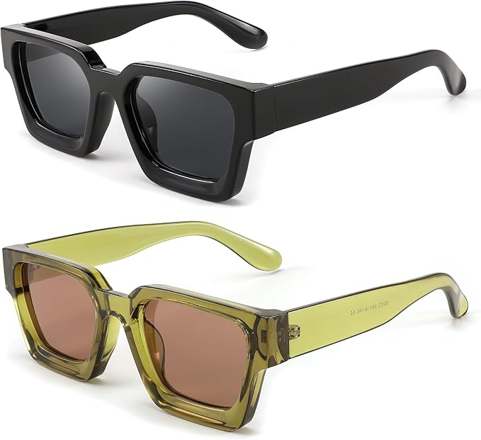 FEISEDY Retro 90s Square Sunglasses for Women Men Trendy Chunky Rectangle Sunglasses UV400 Protection B2385