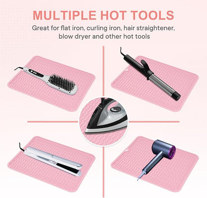 Oversize Silicone Heat Resistant Mat, Portable Travel Mat Cover for Curling Irons, Flat Irons, Hair Straightener and Hot Hair Styling Tools(14.2" x 11")