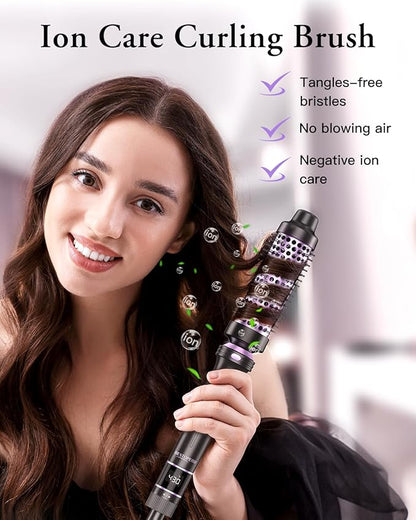 5 in 1 Curling Iron, Curling Wand Set with Thermal Brush, Flat Iron Hair Straightener, 3 Ceramic Irons (0.35"-1"), 13 Adjustable Temps, Hair Curler Waver with Heat Resistant Mat, Glove, Clip