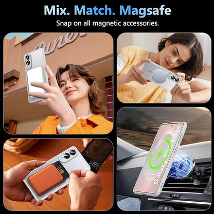 OWKEY for Samsung Galaxy S25 Edge Case 6.65'',Magnetic S25 Edge Case for Magsafe with Tempered Glass Screen, [Shockproof Military] Translucent Back Slim Bumper Cover Phone Case Galaxy s25 Edge,Gray