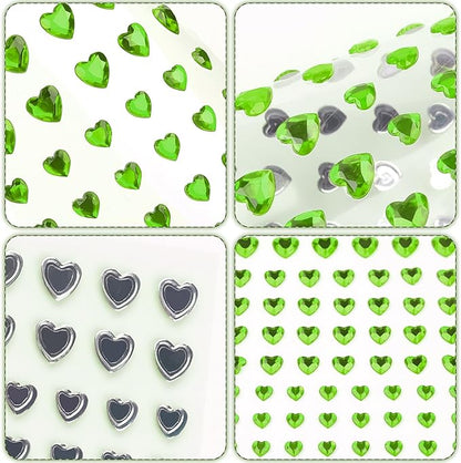 264Pcs Heart Face Gems Love Gems, Self-Adhesive Face Jewels Rhinestones 5/7/10 mm DIY Face Gems Stick on, Valentine Makeup Gems Rave Accessories for Face Eyes Hair Makeup Body, Crafts (Green)