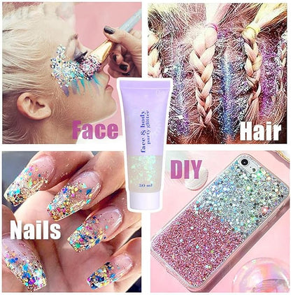Go Ho 2PCS White Face Body Glitter Gel,Singer Concerts Face Glitter Makeup,Holographic Long Lasting Chunky Sequins Glitters for Eye Lip Hair Nails,Festival Rave Accessories,06 Fairy White Glitter
