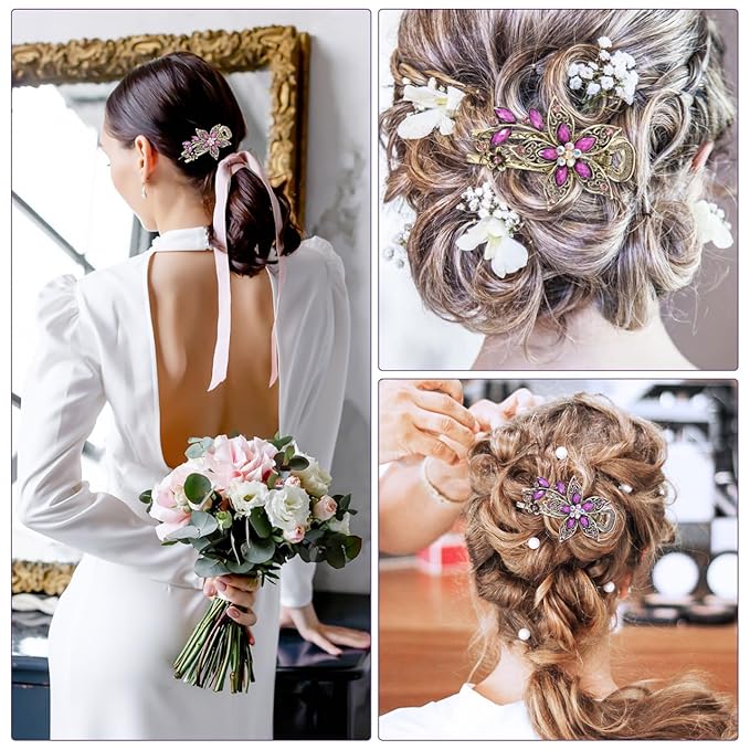 Vintage Rhinestone Crystal Retro Hair Accessories for Women - Flower Barrettes, Hairpins, and Styling Clips in Purple for Hair Styling