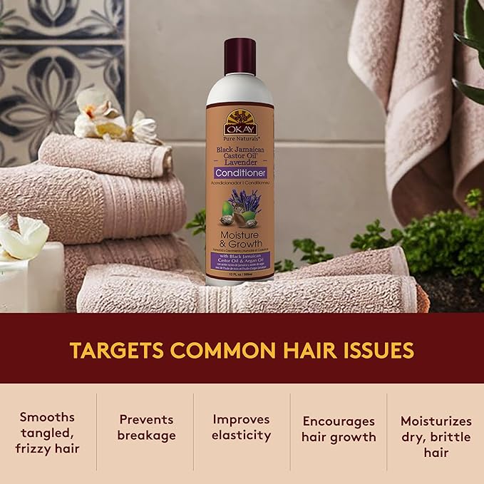 OKAY | Black Jamaican Castor Oil & Lavender Conditioner | For All Hair Types & Textures | Moisturize, Strengthen & Regrow Hair | With Argan Oil | Free of Sulfate, Silicone & Paraben | 12 oz