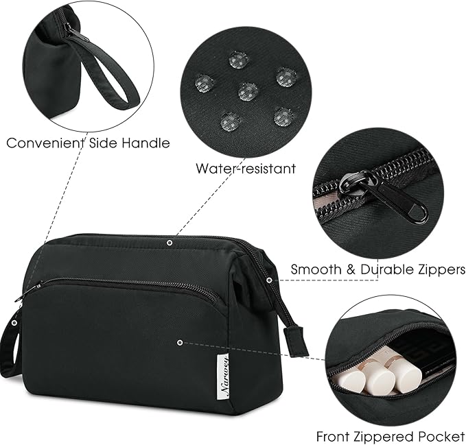 Narwey Makeup Bag Women Wide-open Make up Bag Travel Cosmetic Bag Organizer Toiletry Bag for Cosmetics Toiletries Accessories (Black)